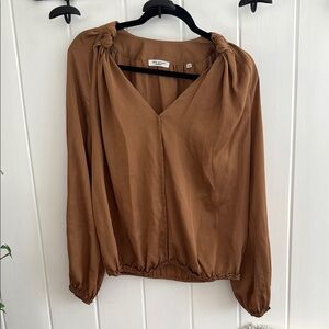 Brown V-Neck Blouse